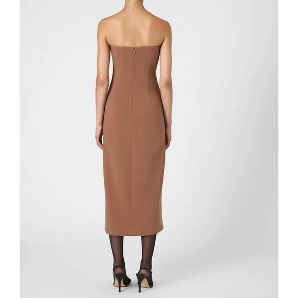 NEW FRENCH CONNECTION azra twill strapless midi dress in camel - Picture 5 of 5